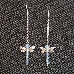 Iridescent blue & silver dragonfly hearings